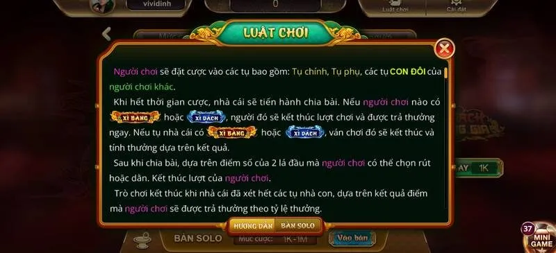 Các bước chơi Xì Dách Hoàng Gia tại Sunwin